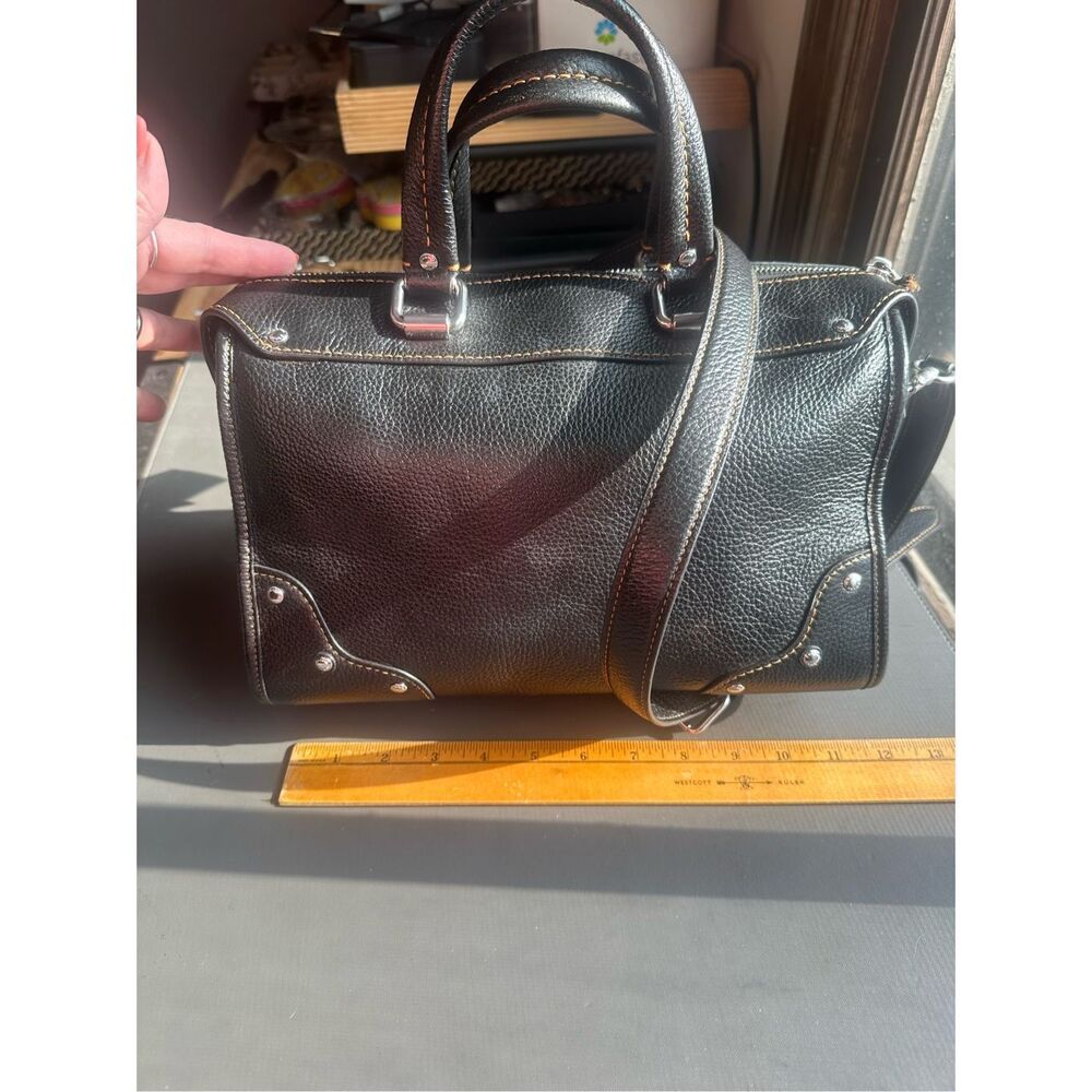 COACH Millie Black Silver Logo Leather Satchel Crossbody Shoulder Bag $550 - Picture 12 of 14
